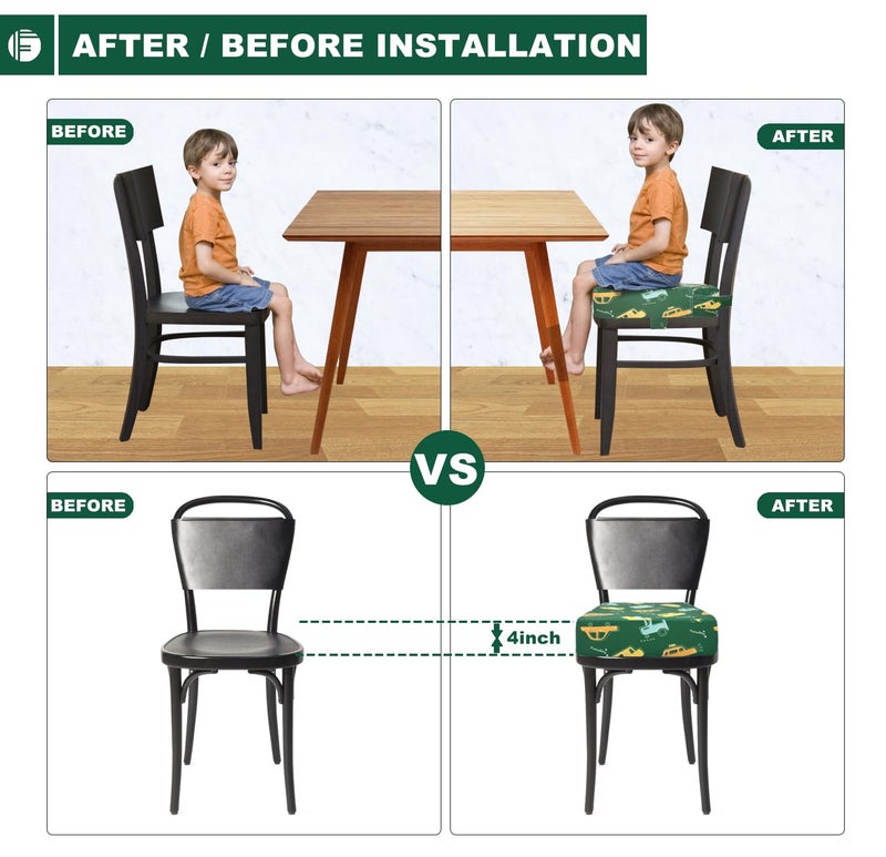 Funcority Toddler Booster Seat for Dining Table, Portable Booster Seat for Kitchen Chair, 4 Inch High-Density Foam Cushion with Adjustable Safety Straps and Non-Slip Bottom, Perfect for Kids Travel and Daily - Image 4